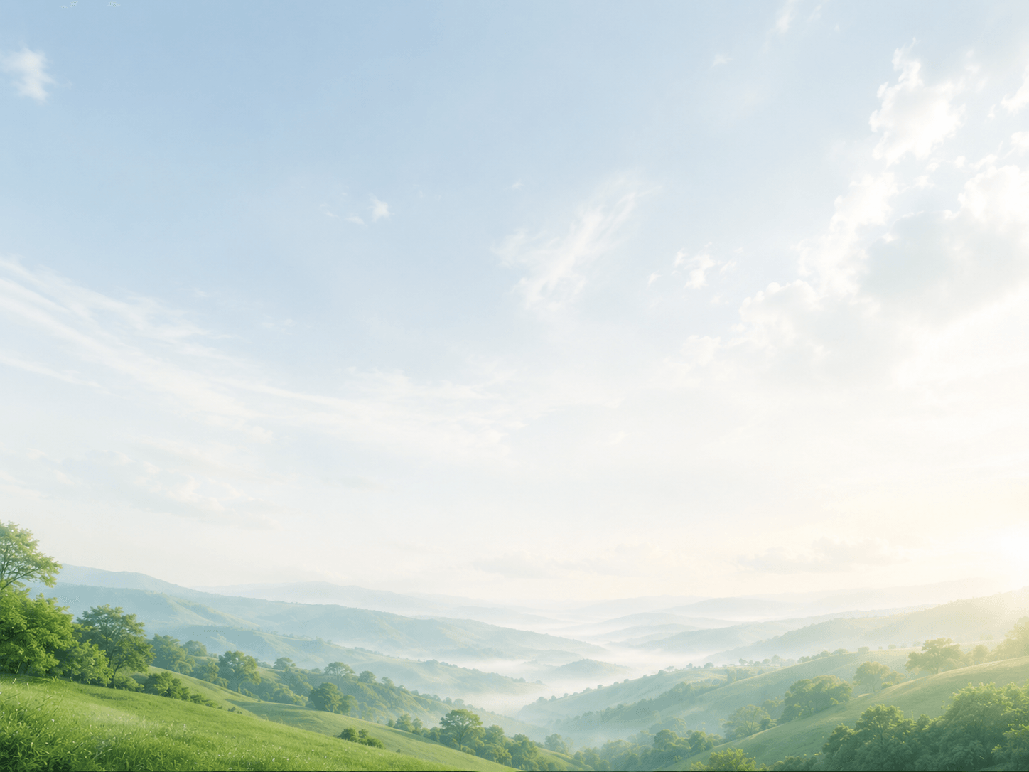 A bright mountain valley connected by subtle paths of light