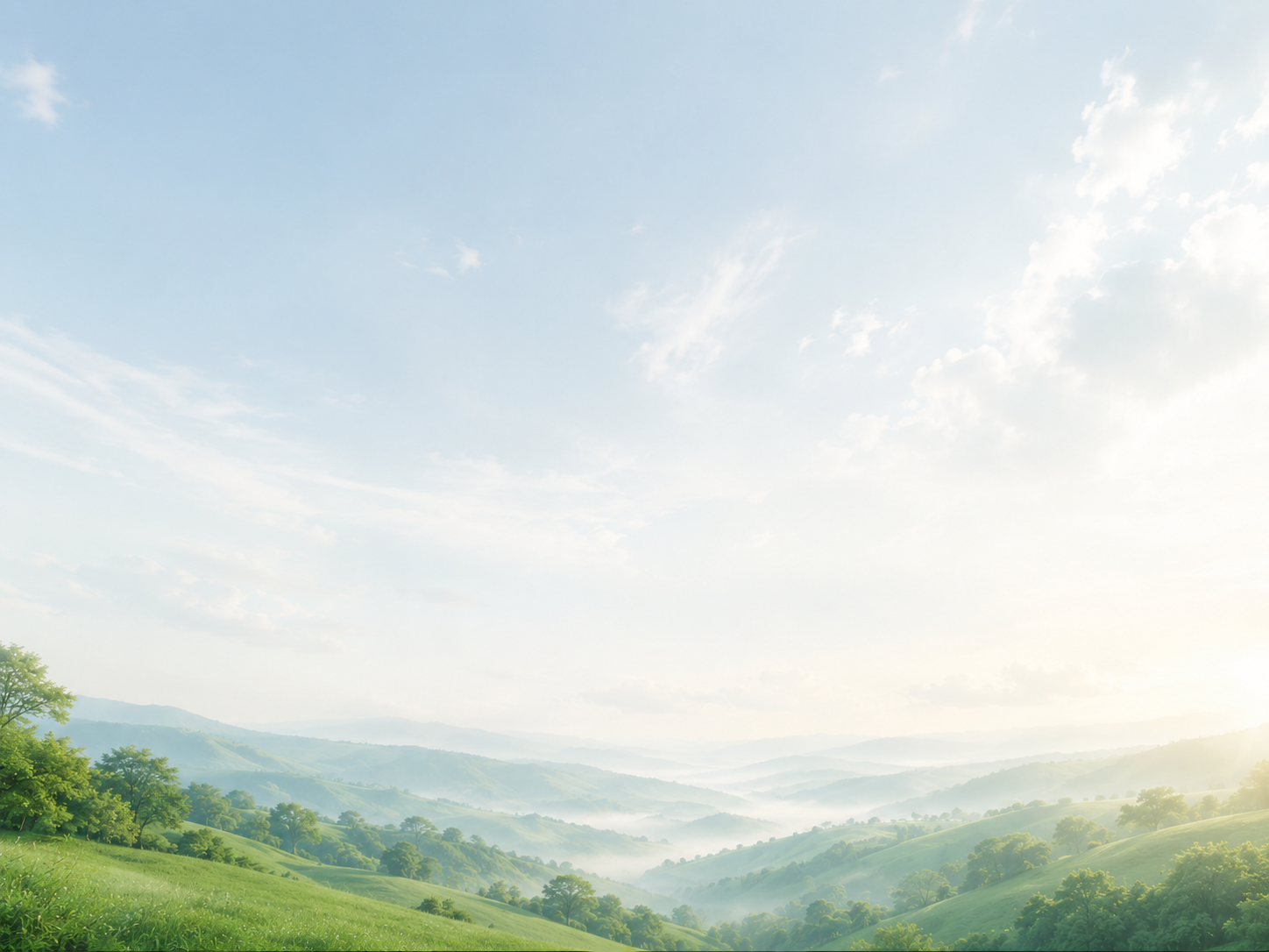 A bright mountain valley connected by subtle paths of light